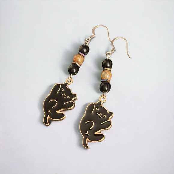 Hand Crafted Jewelry - Handcrafted Cute black cat earrings